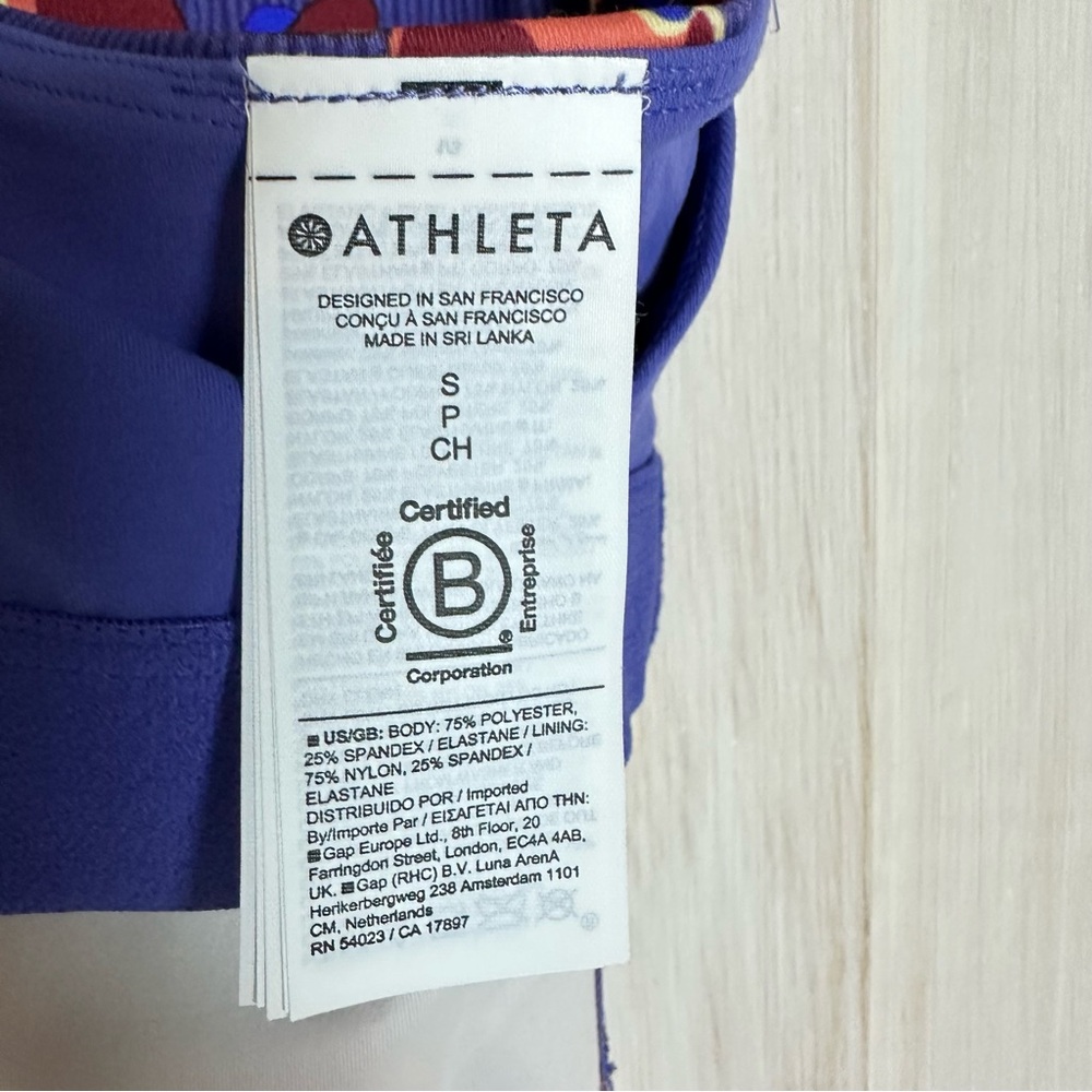 Athleta Conscious Crop‎ Top Blue Purple Floral Removable Pads NWT Bra Small - Picture 8 of 11